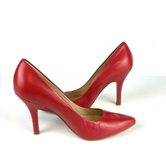 NINE WEST LEATHER RED HIGH HEEL PUMPS SHOES - Picture 2 of 11